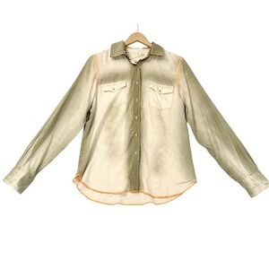 Arnold Zimberg Mens Silk Western Shirt Green Tan Ombre Distressed RN111637